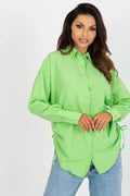 Chemise femme manches longues couleur verte vif loose fit nœuds côtés coton polyester 65 35