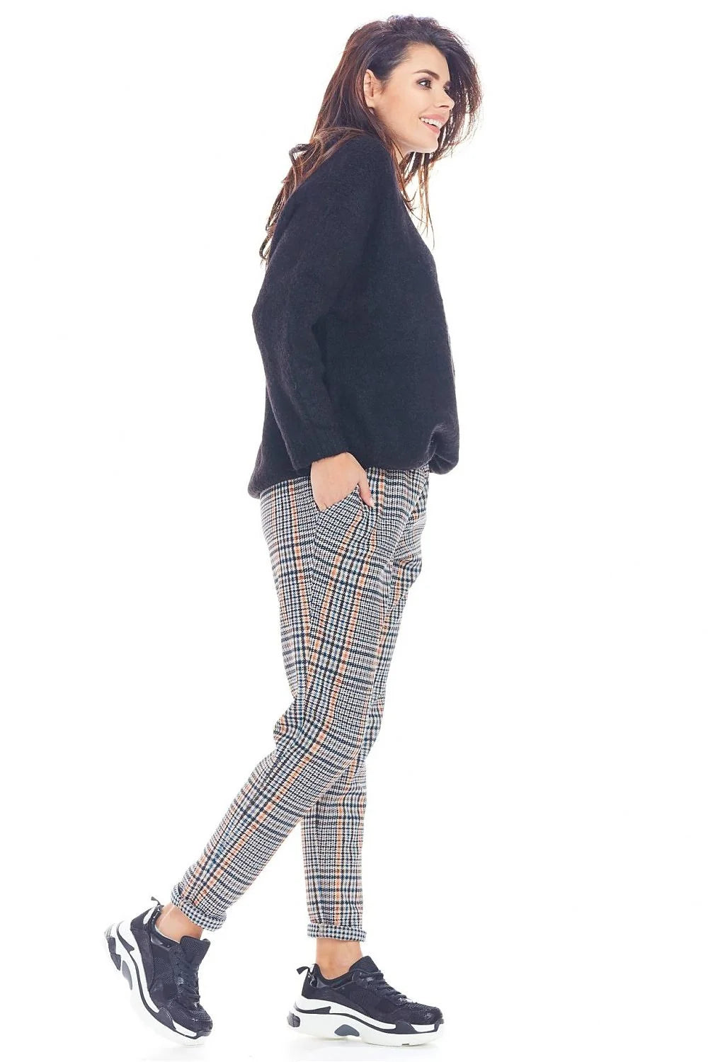 Pantalon femme à carreaux coton moderne élégance décontractée bureau urbain automne-hiver confort sûr