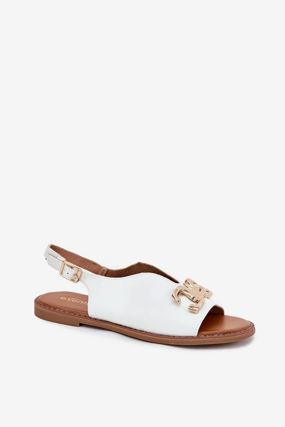 Sandales femmes style chic ouvert orteils bandage métallique doré cuir synthétique blanc semelle douce talon plat été
