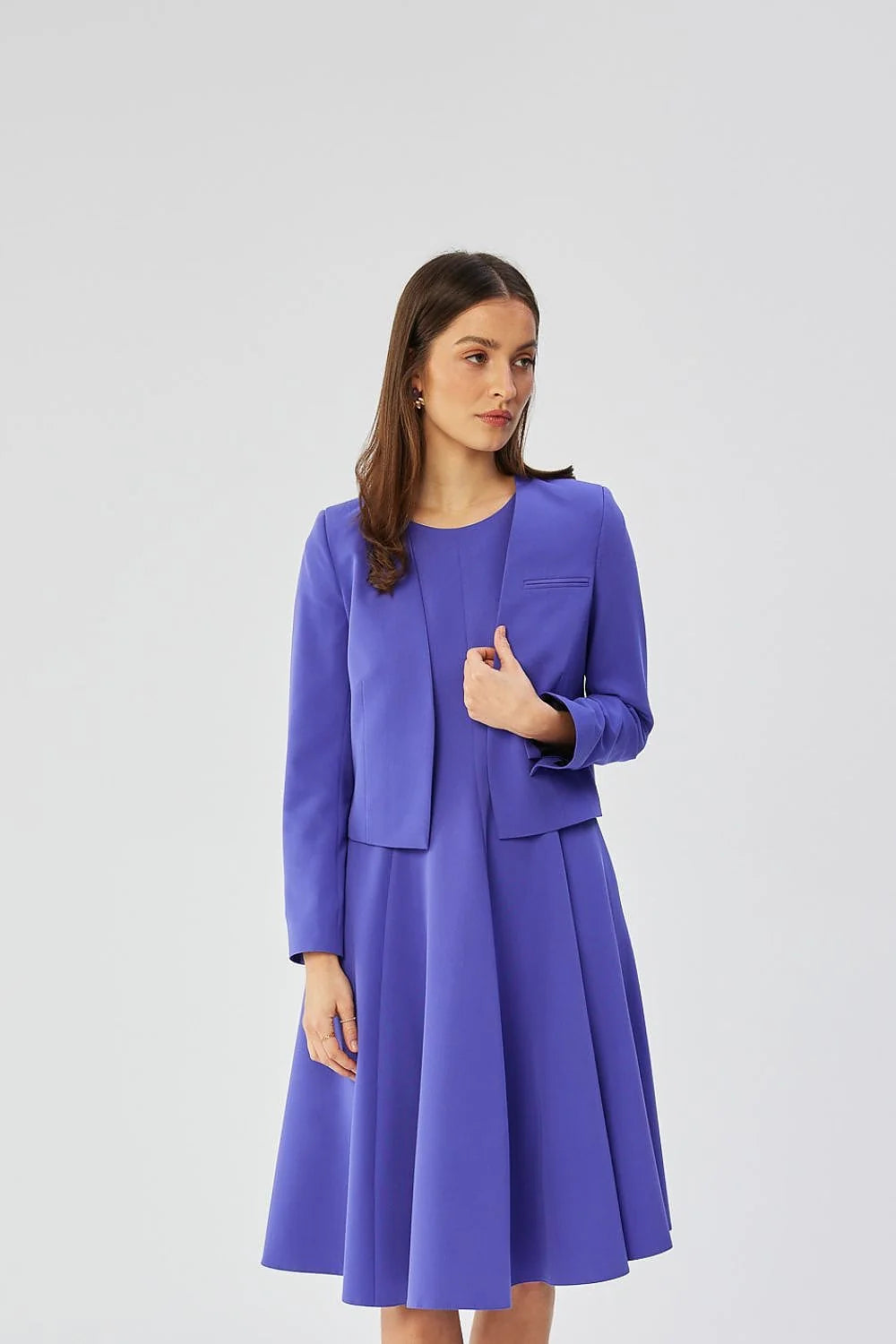 Veste Stylove courte bleu vif robe assortie encolure ronde taille ajustable manches longues style élégant