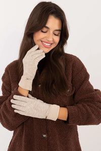 gants laine élégants automne hiver beige ajustés poignet manchettes élastiques plaque métallique dorée tricot doux chaud confortable casual chic raffiné