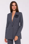 Veste Stylove élégante pour femme coupe ajustée sans col fleur décorative tissu doublé matière mélange laine polyester Pologne