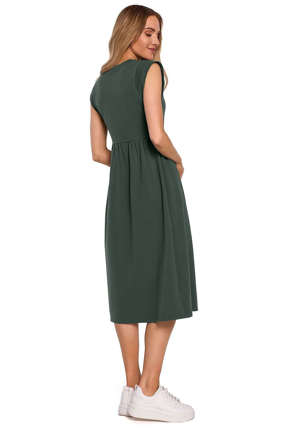 Robe midi en coton rose pâle style décontracté manches courtes pour élégance quotidienne féminine