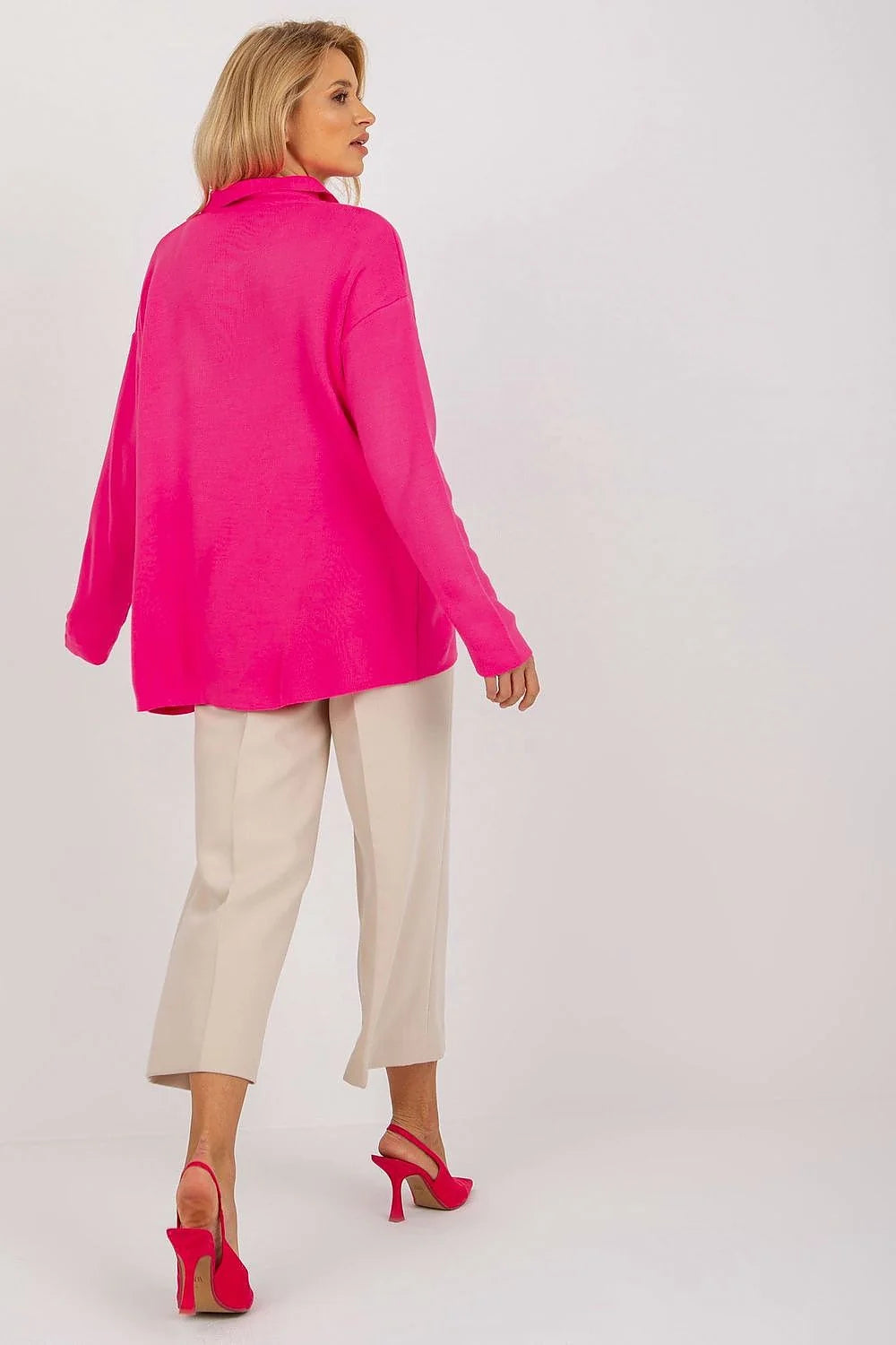 Pull-over femme Rue Paris rouge vif ample manches longues encolure ras du cou acrylique 100% tailles universelles mode Casual