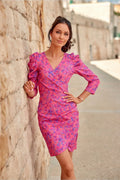 Robe de jour Roco Fashion style élégant coupe ajustée décolleté V manches 3/4 motifs floraux coton polyester taille ajustable femme