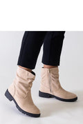 Bottines pour femmes design moderne couleur beige suédine écologique fermeture éclair talon bas semelle antidérapante occasion quotidienne
