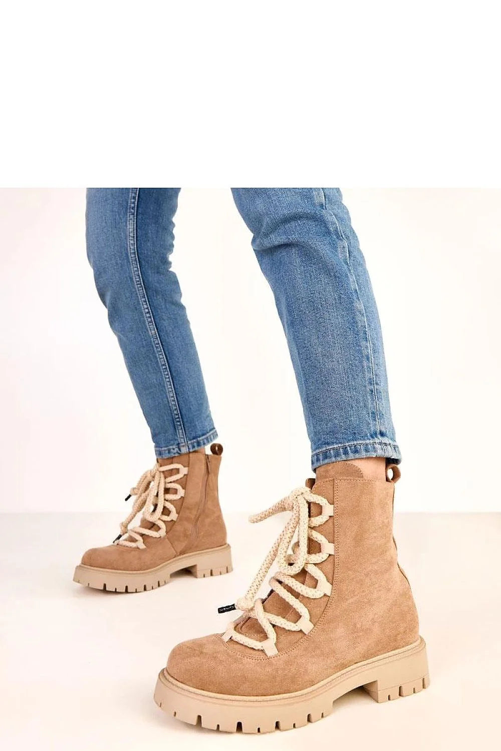 bottines femme cuir suédé écologique camel style rangers biker lacets épais corde fermeture éclair latérale semelle crantée talon stable 4cm