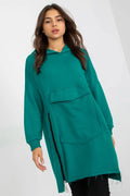 Robe pull femme style décontracté longue manches longues capuche poche kangourou coton vert émeraude