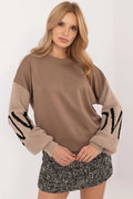 Sweatshirt moderne pour femme manches longues style casual couleur brun motif tricot beige et noir