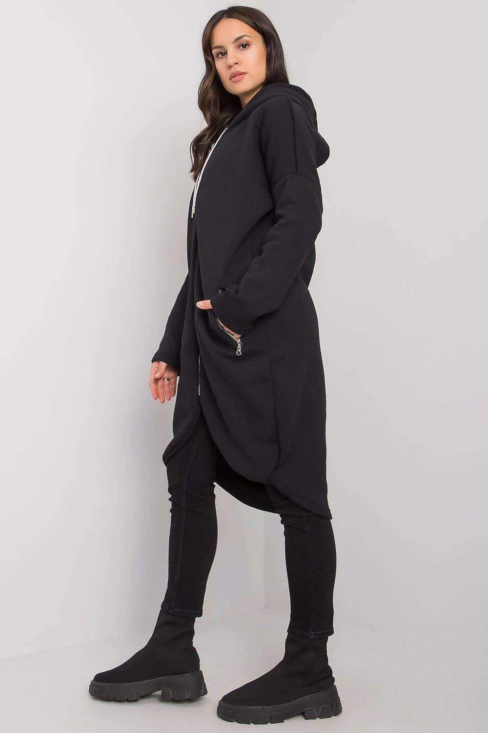 Sweatshirt Relevance pour femme moderne long asymétrique coton élasthanne casual urban style manches longues
