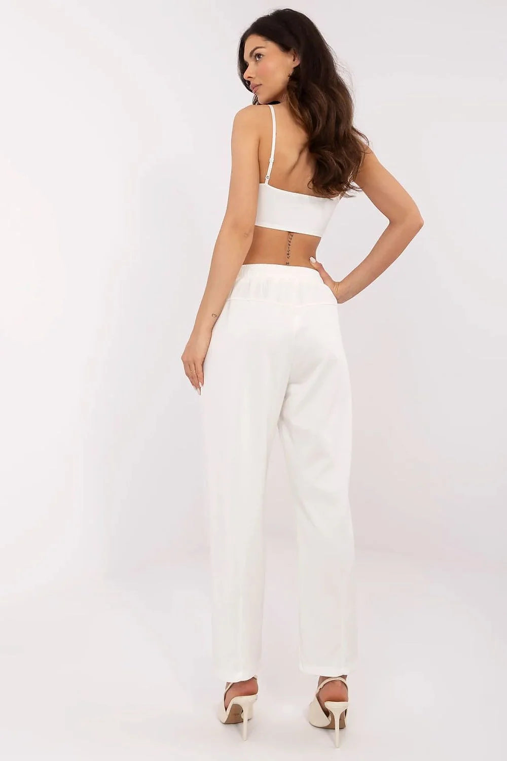 Ensemble vêtements femme Italy Moda crop top blanc pantalon survêtement ample blanc mode épurée