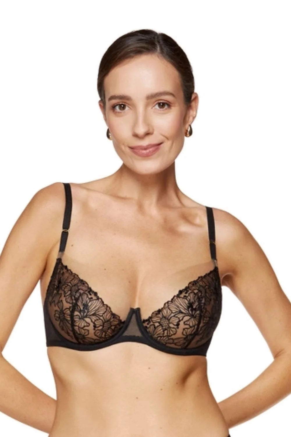 soutien gorge souple Fleur demi corbeille plongeant armatures dentelle tulle transparent brodé floral bonnets non rembourrés bretelles réglables