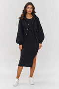 Robe longue sans manches style épuré avec blouson bomber en noir élégante polyvalente femme
