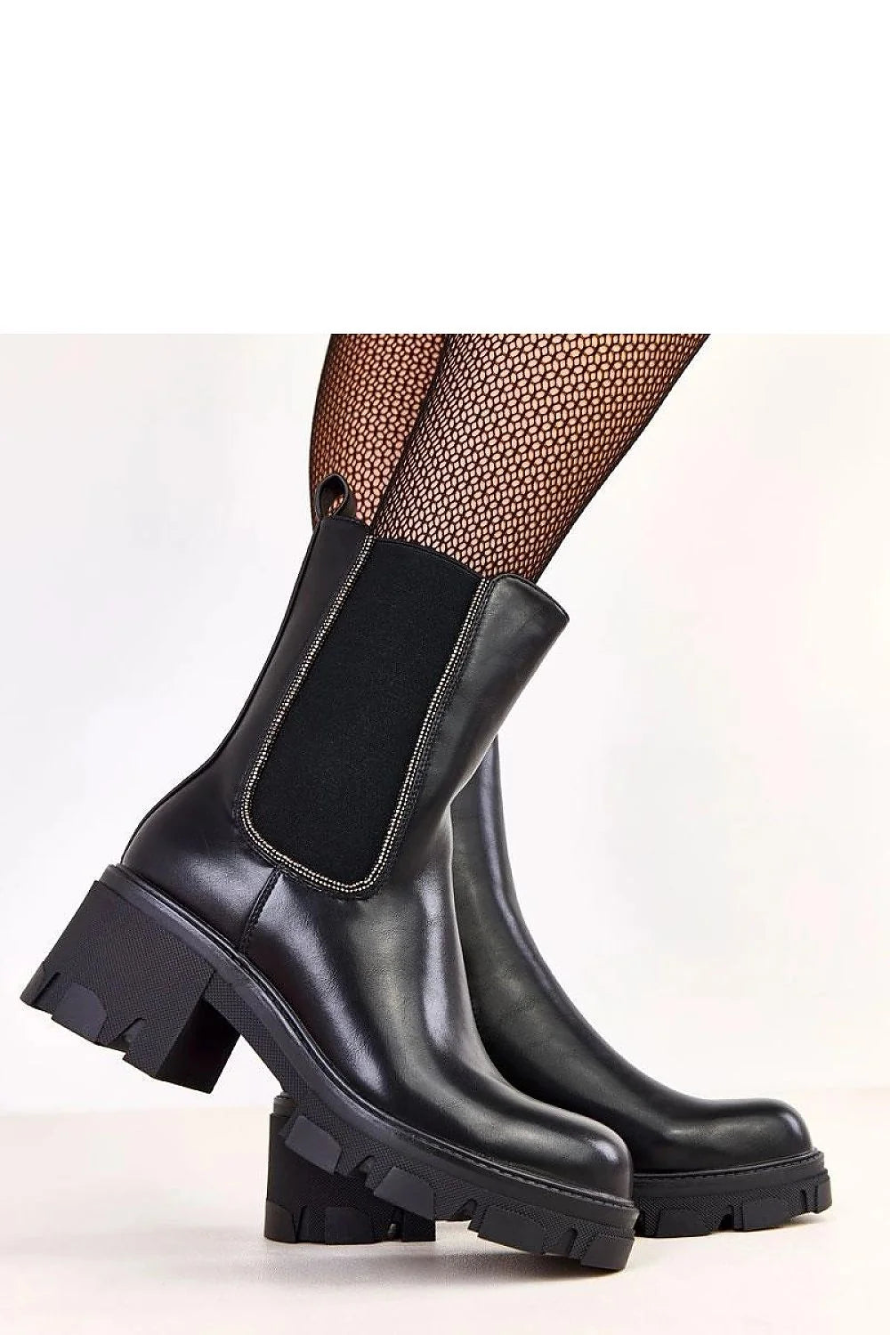 bottines femme chelsea cuir synthétique noir bout rond talon bloc moyen tige 18cm plateforme crantée élastique latéral zip intérieur élégant