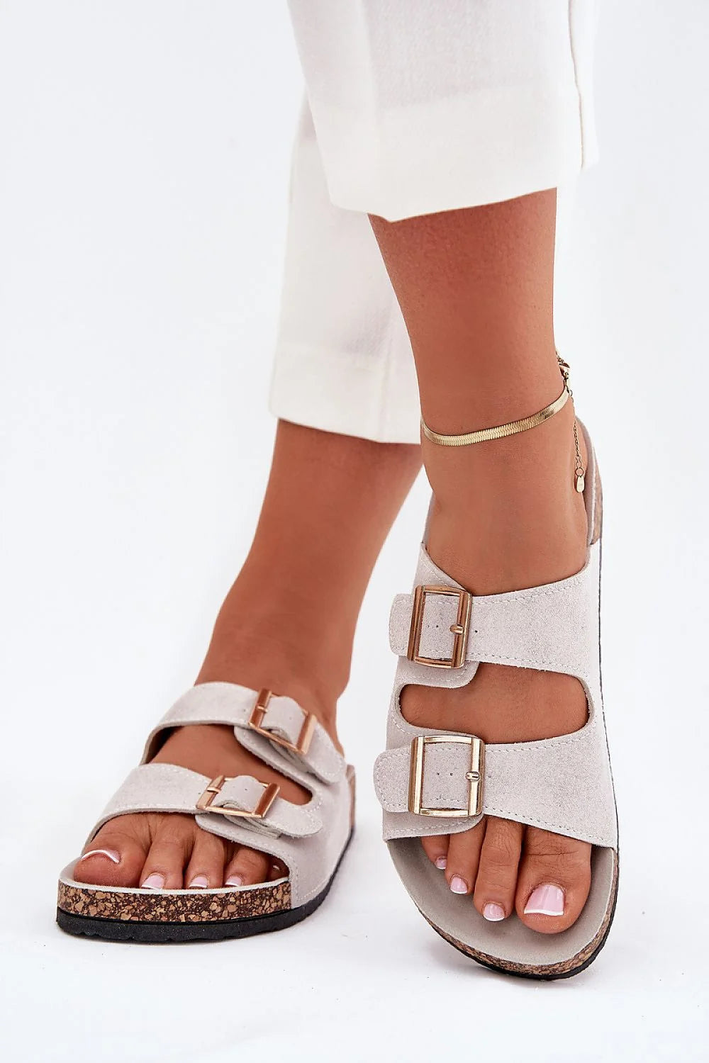 Sandales pour femmes style contemporain cuir suédé éco-friendly plateforme liège ajustables doré occasion estivale confort toute la journée mode décontractée