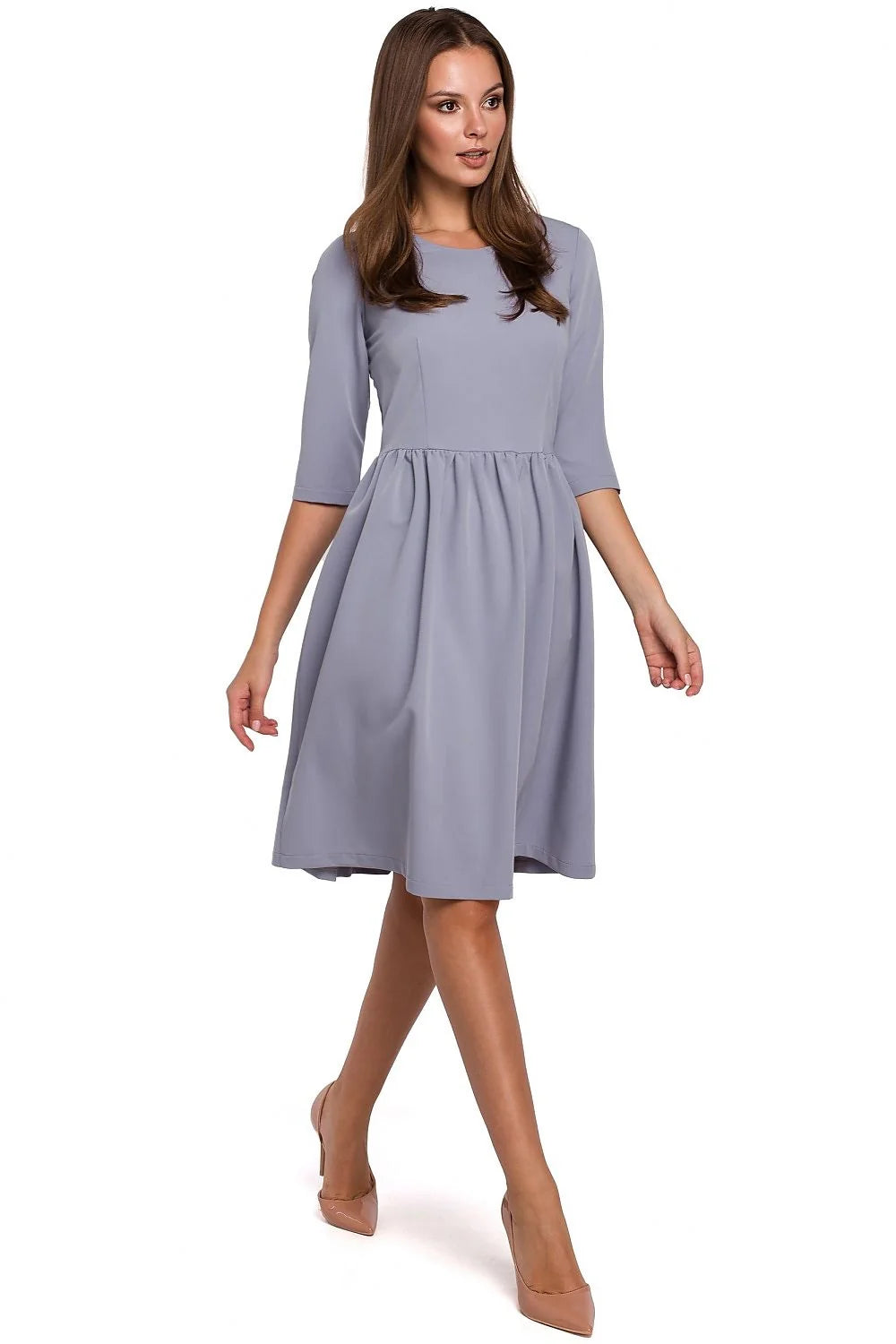 Robe en coton noir élégante et classique coupe évasée manches trois-quarts pour occasions spéciales