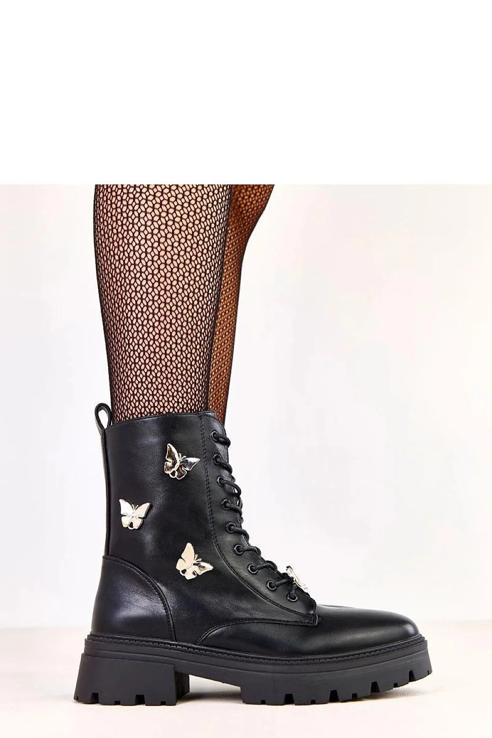 bottines rangers femme noires cuir écologique semelle crantée talon 5cm confort doublure chaude zip latéral papillons métalliques rond adhérence