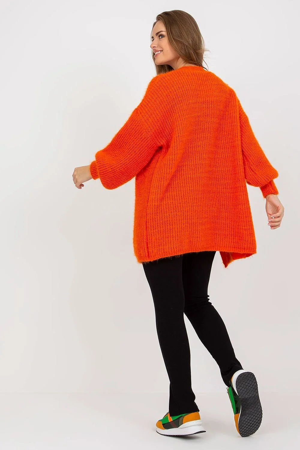 Cardigan Och Bella pour femme style décontracté modern longueur universelle manches longues pelucheux couleur orange vif acrylique mohair laine