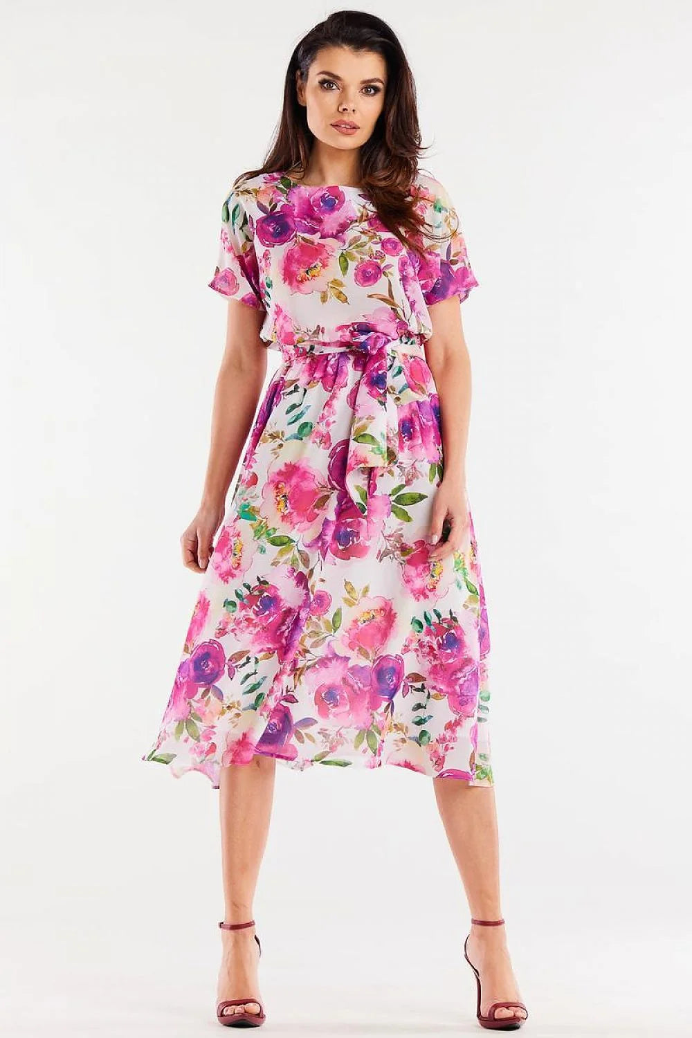 Robe de jour awama en mousseline imprimée floral manches courtes ceinture ajustable polyester 100% tailles S M L XL