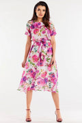 Robe de jour awama en mousseline imprimée floral manches courtes ceinture ajustable polyester 100% tailles S M L XL