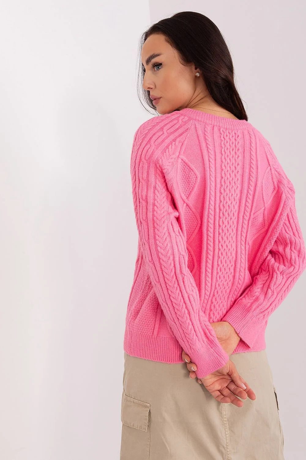 Cardigan pour femme rose vif manches longues torsades maille tricot laine soft casual chic