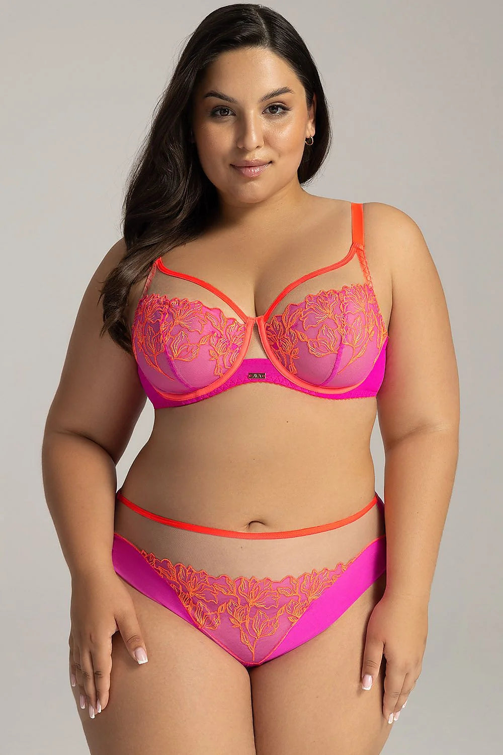 Culottes Ava élégantes pour femme en maille fine, broderie florale, tulle double, couleur rose et orange, confortable, lingerie féminine