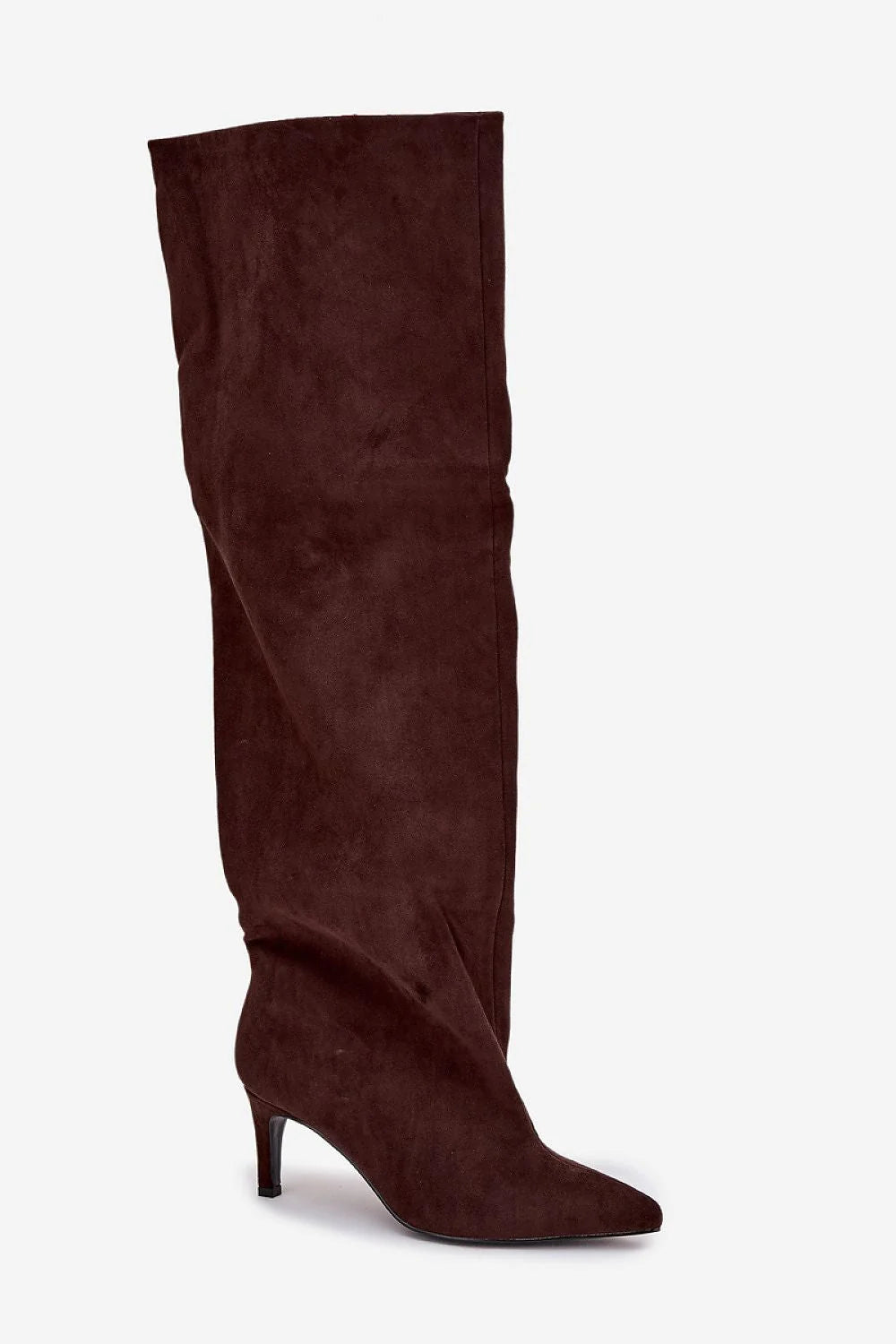 cuissardes femme suédine marron chocolat tige haute slouchy couture verticale discrète bout pointu talon aiguille mihaut élancé veloutée automne hiver