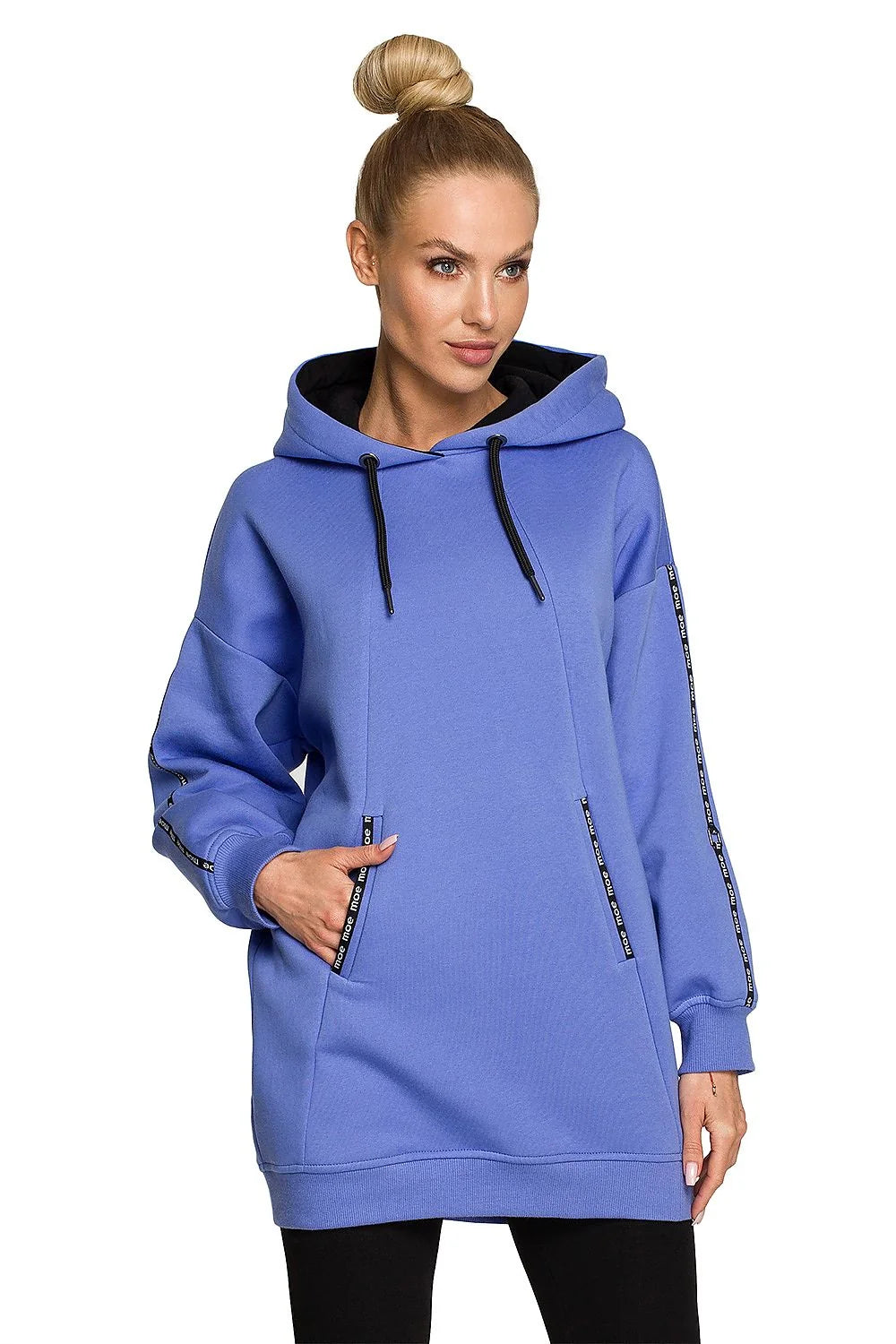 Sweatshirt Moe oversize capuche bleu femme confortable maille douce 90% coton 10% polyester manches larges poches latérales
