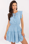 Robe été femme viscose nylon coupe évasée taille ajustable volants décolleté V nœud romantique Italy Moda