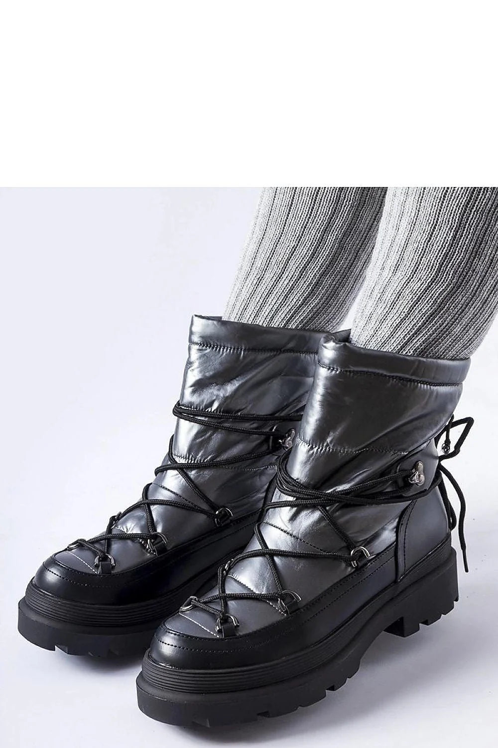 Bottes de neige Solea modernes femmes hautes tissu argenté noir style sportif froid hiver élégance