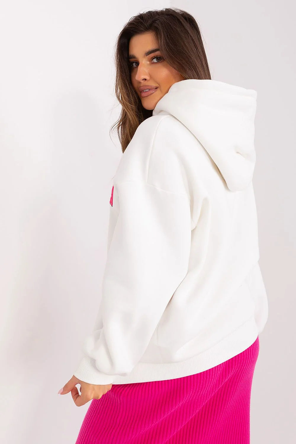 Sweatshirt femme à capuche motif ATHL. CLUB 1991 HOUSTON couleur blanche rose vif coton polyester coupe ample manches longues
