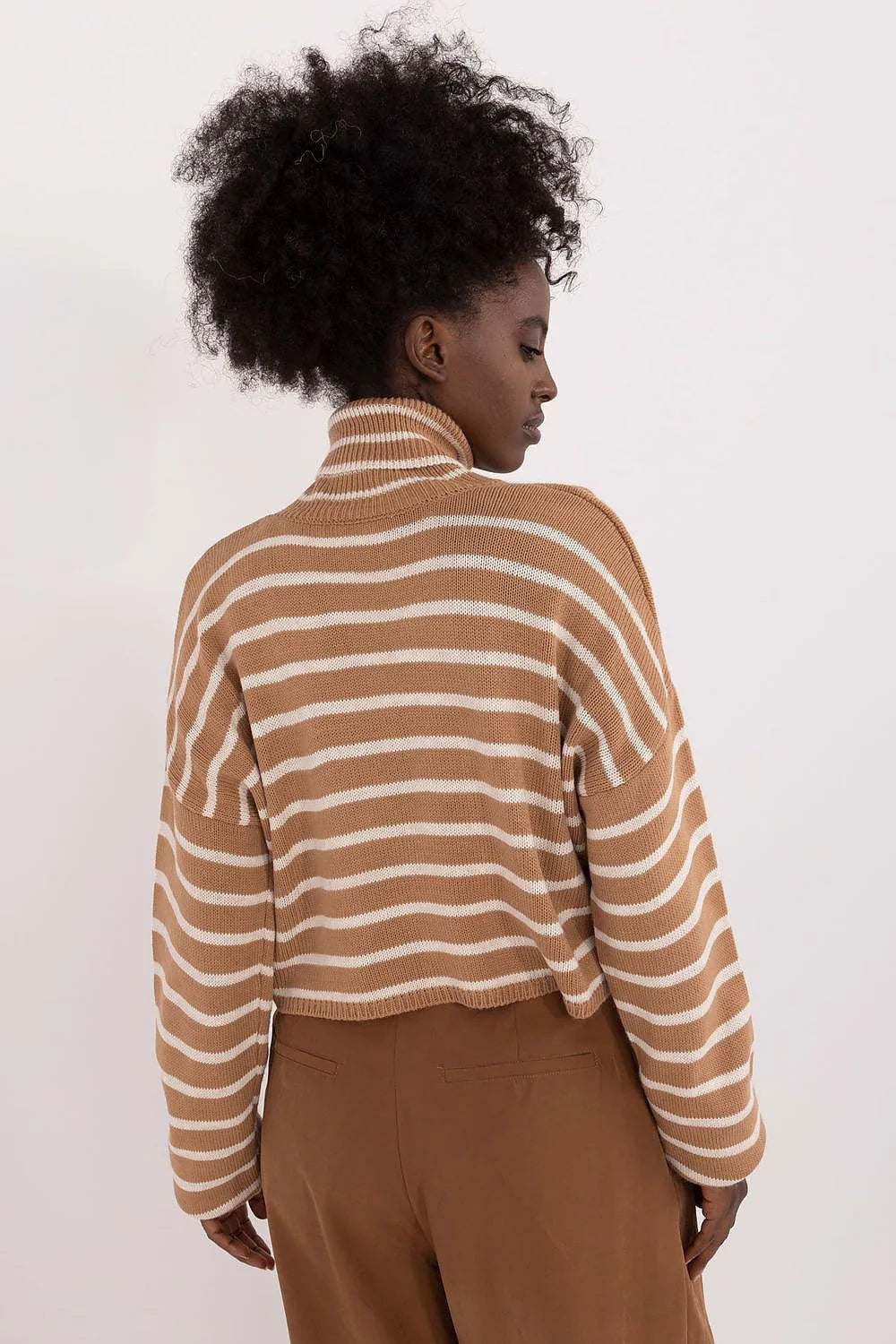 Pull col roulé rayures beige crème matières douces pull court automne hiver femme manches longues coupe ample