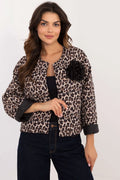Veste femme imprimé léopard fleur noire matelassé sans fermeture manches longues style audacieux coupe droite polyester résistant