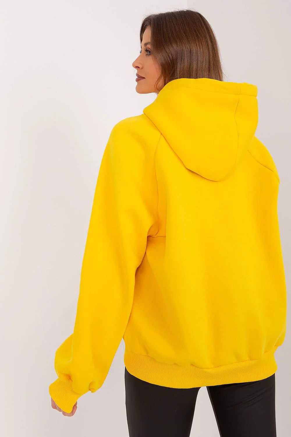 Sweatshirt à capuche oversize pour femme, couleur jaune vif, inscription 'GOOD MORNING ANGEL', coton polyester élasthanne, coupe moderne, manches longues, finitions soignées