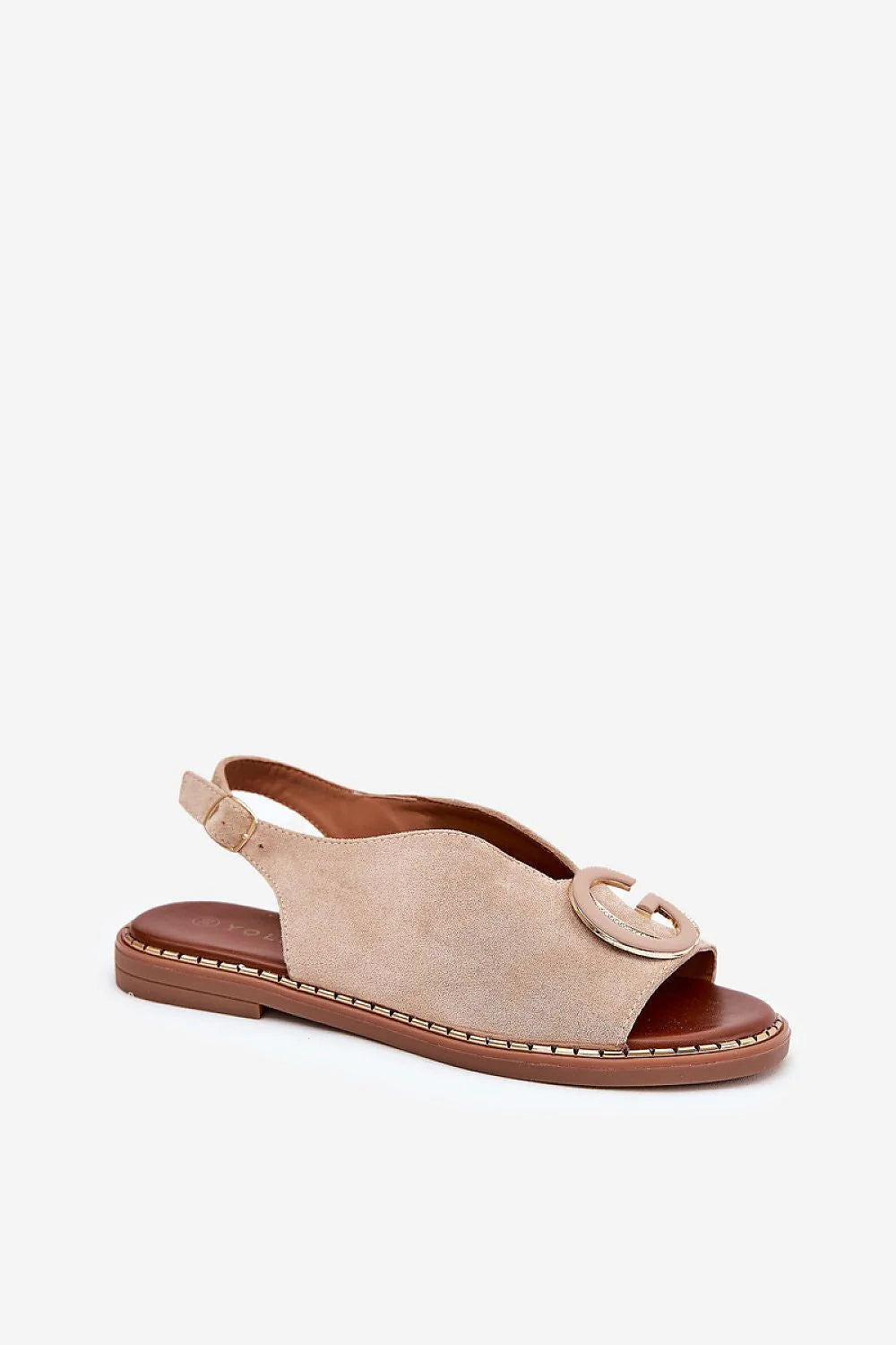 Sandales ouvertes style moderne en suédécuir beige, ornées de G, ajustables, confortables, estivales, pour femmes