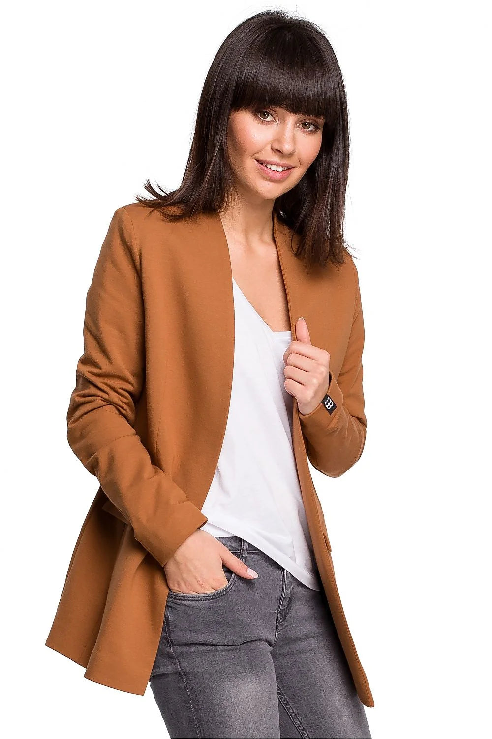 blazer femme BeWear rouge vif ajusté cintré manches longues col châle poches rabat doublé coton élasthanne confortable structuré