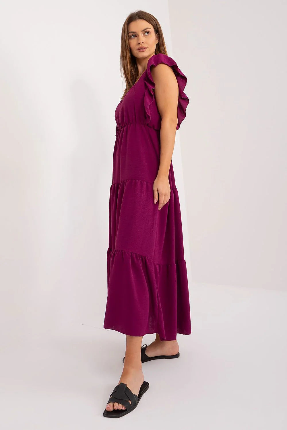 Robe de jour Italy Moda longue sans manches encolure carrée violet riche polyester elasthanne femme occasion estivale