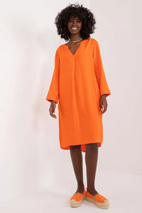 Robe de jour Sublevel en viscose orange vif manches longues col V ample genoux femmes