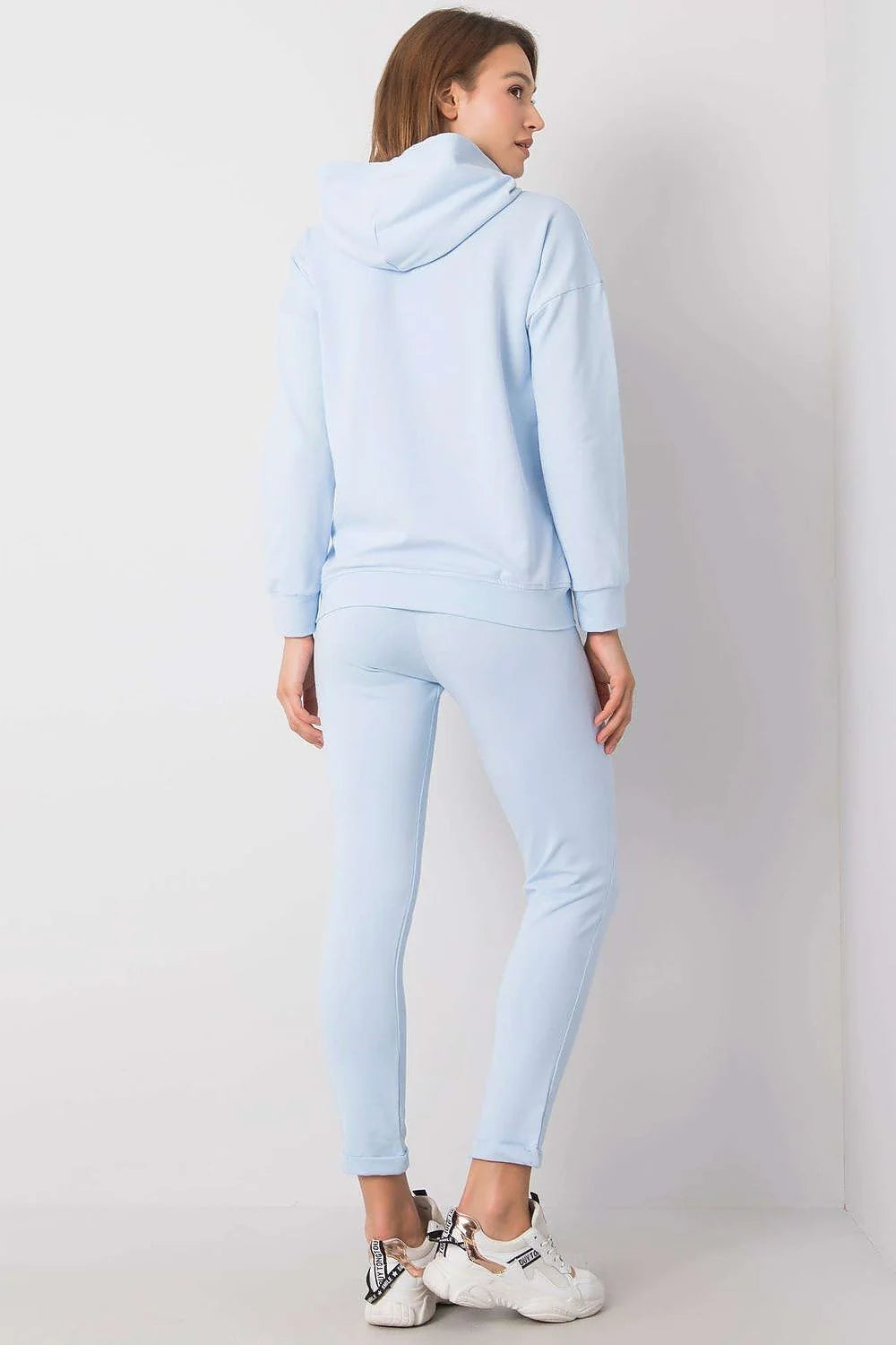 Ensemble sportswear pour femme en coton bleu pastel sweat-shirt hoodé pantalon jogger coupe ajustée