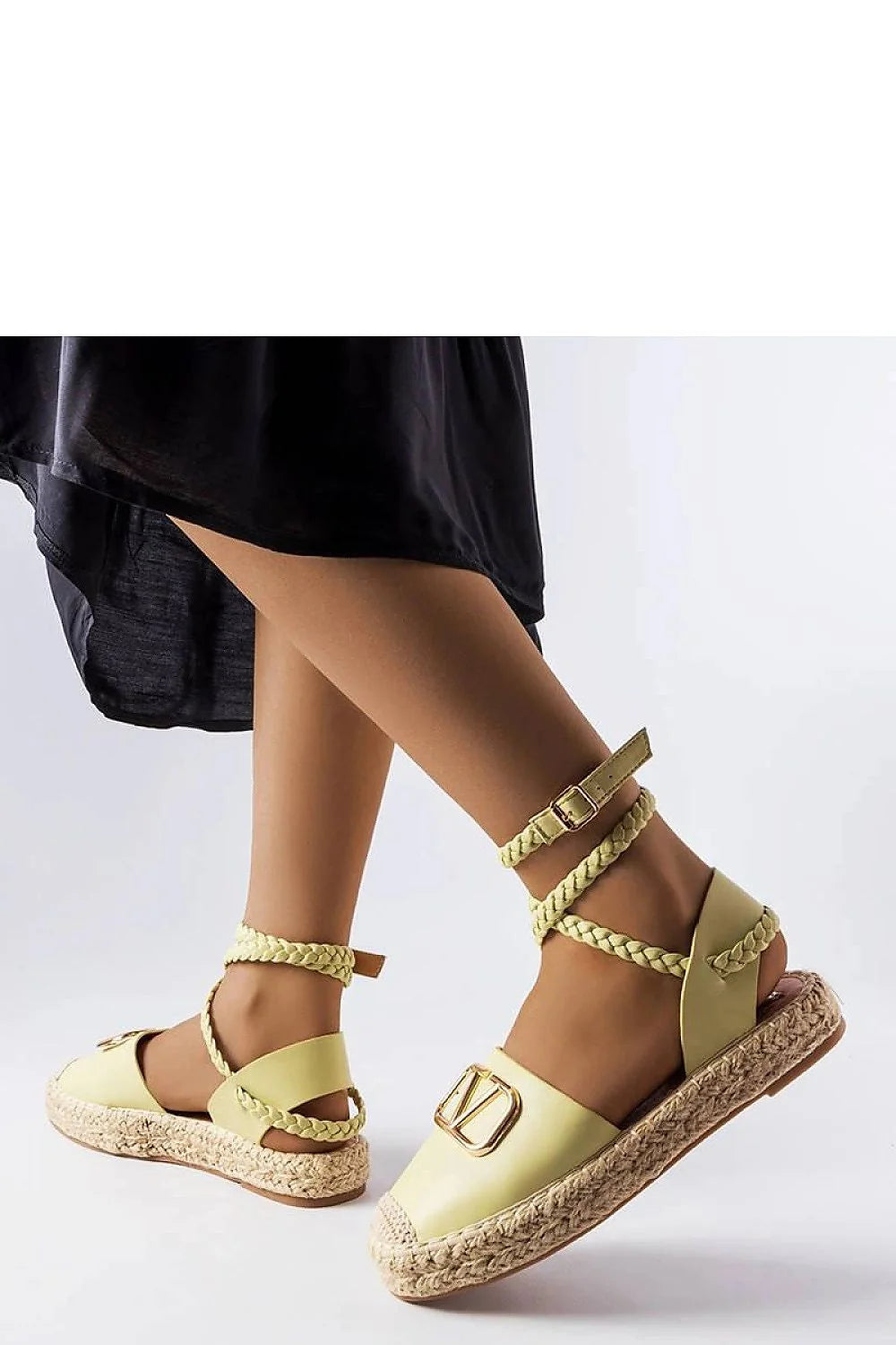espadrille femme jaune pastel cuir écologique plateforme semelle tressée jute bout fermé bride croisée réglable boucle dorée logo métallique confortable