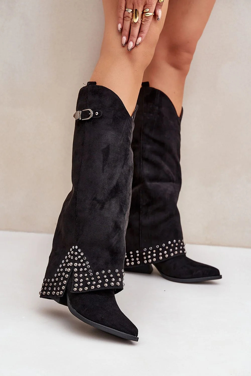 Bottes à talons aiguilles en suédine écologique pour femme, design audacieux, métal argenté, hauteur 40 cm, confortable, style western, occasions multiples, élégance moderne