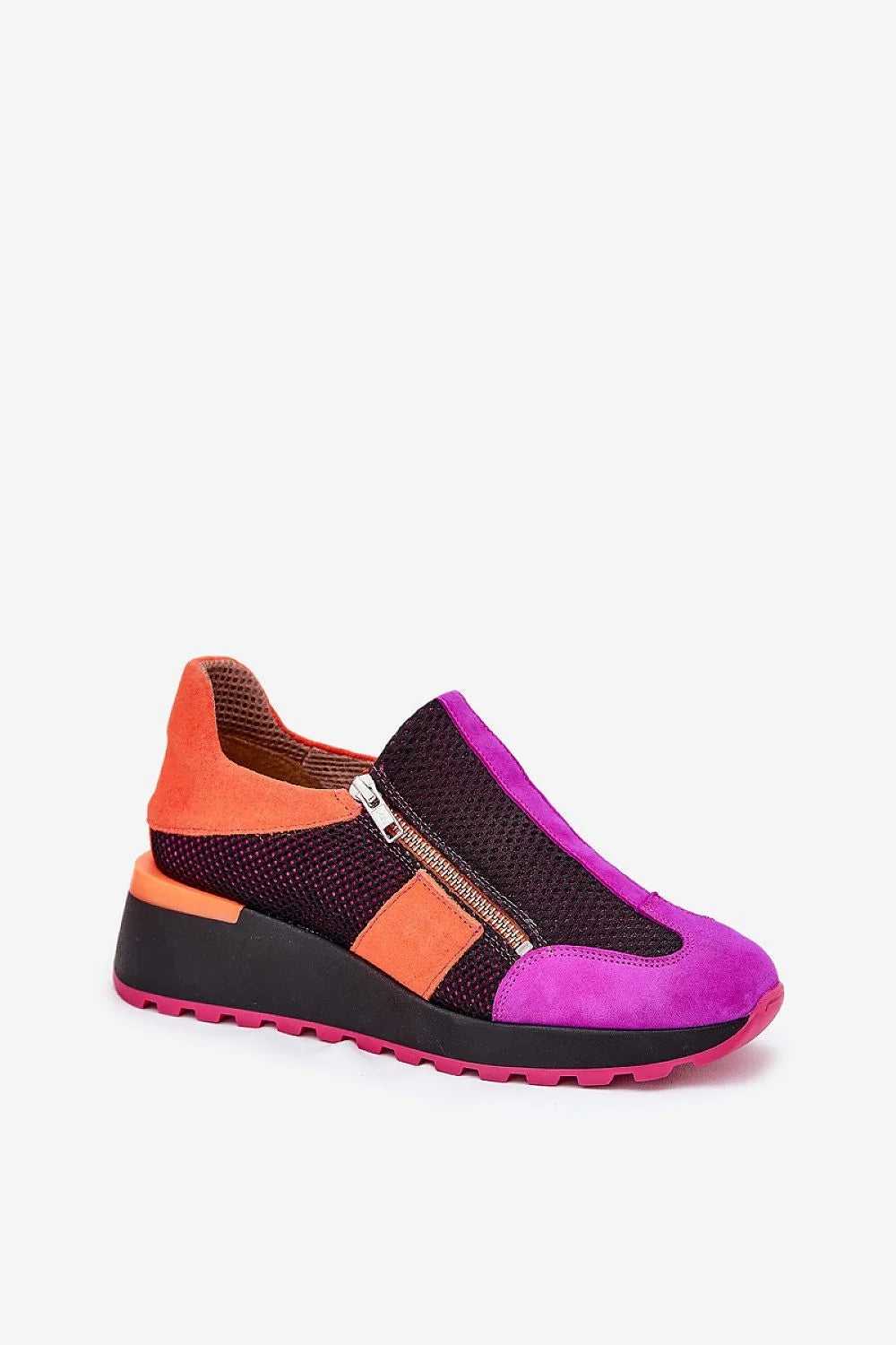 Chaussures de sport basses pour femmes style urbain design moderne fermeture éclair cuir suède multicolore