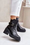 Bottines femmes modernes élégantes cuir noir talon aiguille boucle métal argenté fermeture glissière intérieur chauffant doublure éco-friendly mode automne hiver