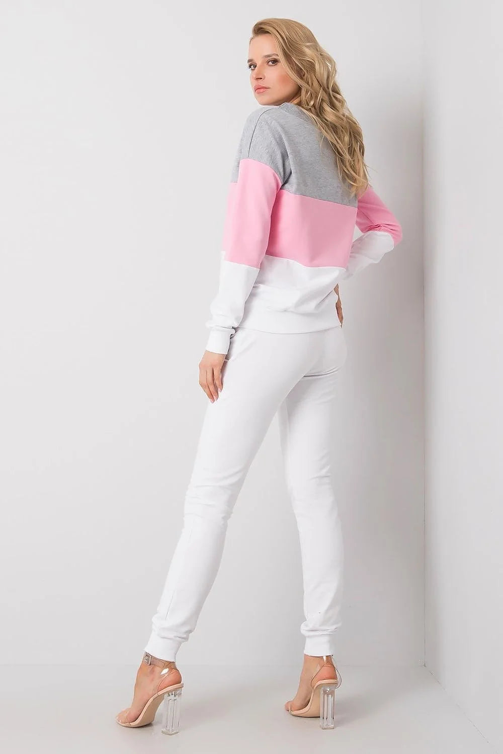 Ensemble de loungewear femme deux pièces sweat-shirt manches longues pantalon jogging élastique rose blanc bleu