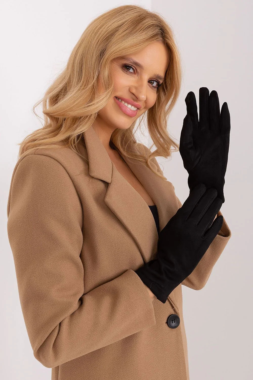 Gants élégants pour femmes en suédine douce isolateur de chaleur design classique intemporel couleur noire manches longues coupe ajustée
