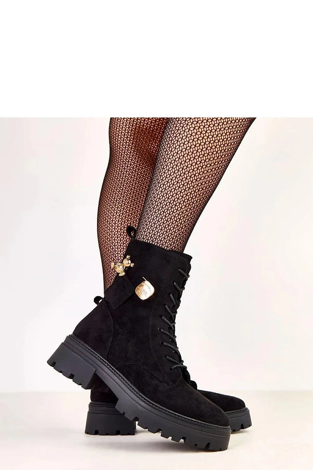 bottines femme montantes cuir suédé écologique noir rockchic laçage zip latéral pompon doré ourson isolation thermique talon55mm semellecrantée caoutchouc confortable