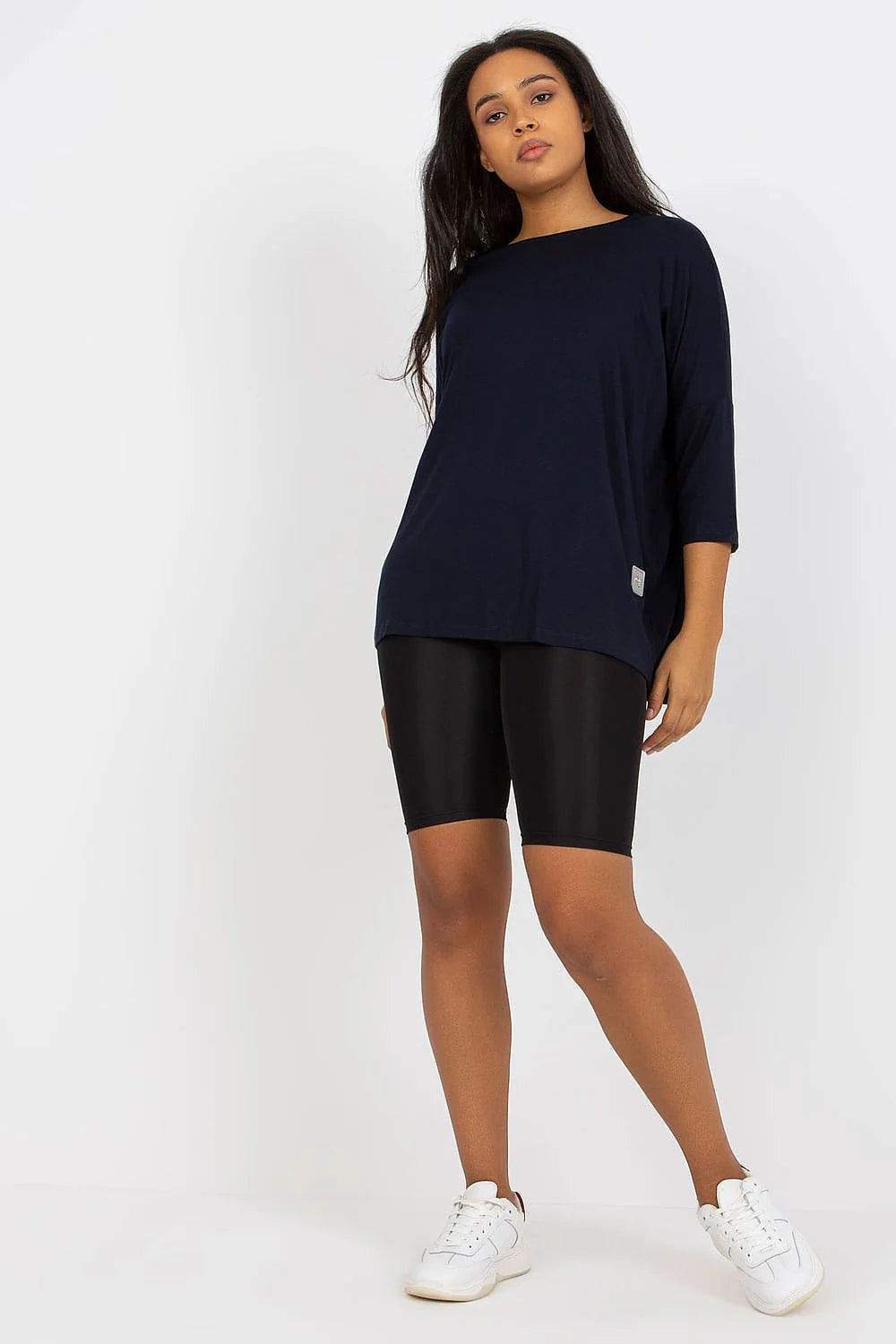 chemisier femme grande taille manches trois quarts encolure bateau coupe loose coton elasthanne noir confortable élégant respirant doux stretch résistant
