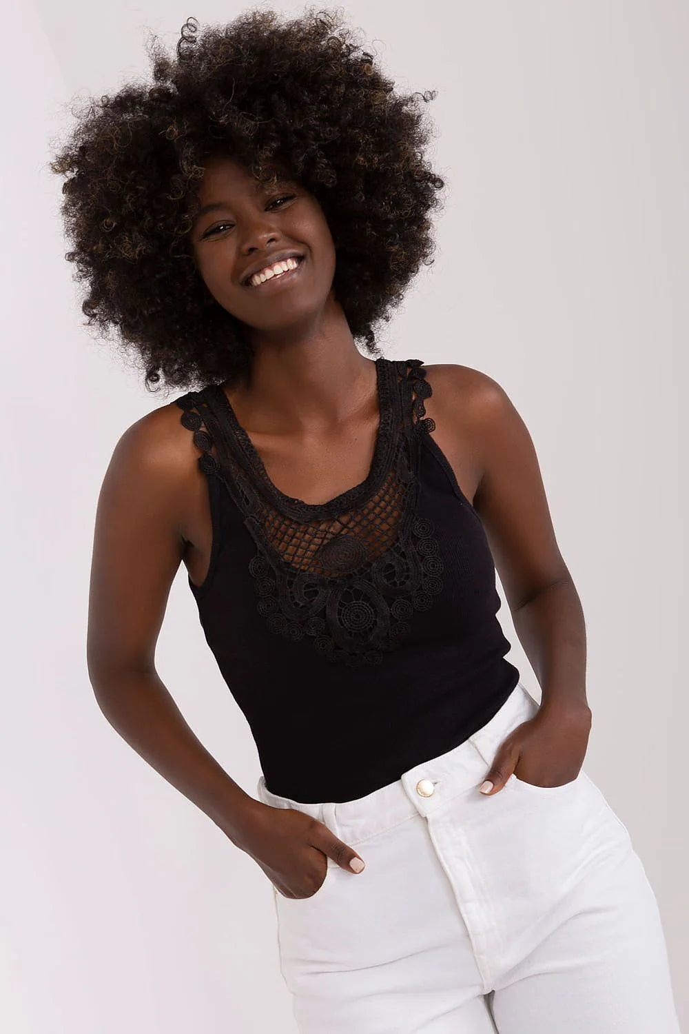débardeur femme noir côtelé coton élasthanne stretch dentelle florale sans bretelles larges coupe ajustée soutien raffiné bohème chic