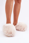 pantoufles femmes élégantes fourrure douce beige crème moelleuse bout fermé semelle antidérapante rembourrée cocooning faciles plates isolation thermique