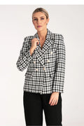 Veste blazer femme carreaux élégant professionnelle double boutonnage tissu jacquard coton polyester taille ajustable